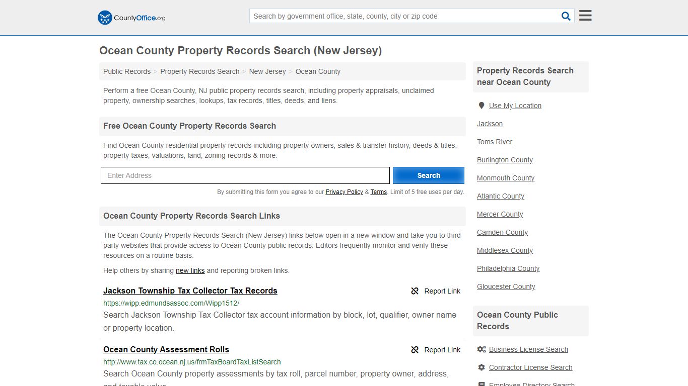 Property Records Search - Ocean County, NJ (Assessments ...